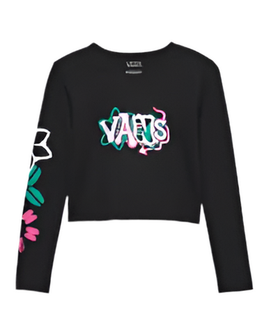 Vans 'Sidewalk' Cropped L/S Tee (Kids) - Black