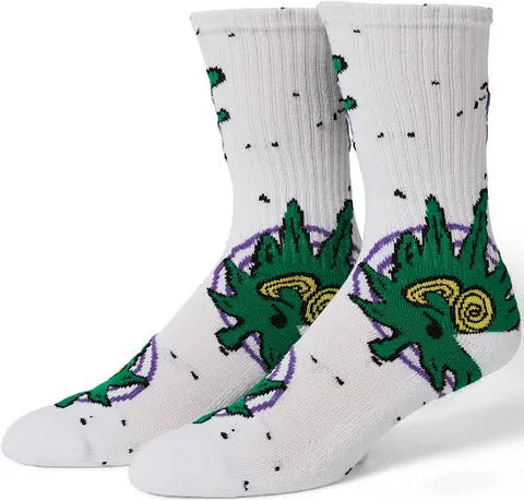 HUF 'Green Buddy Hypnosis' Socks - White