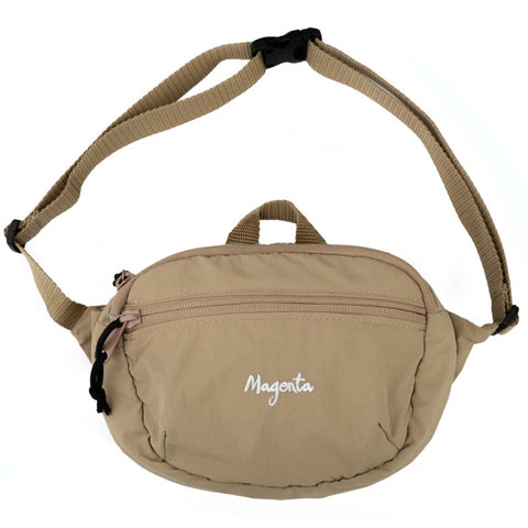 Magenta 'Script' Banana Bag - Beige