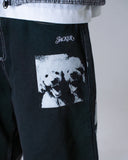 Jacker 'Poodle Pals' Denim Baggy Shorts - Black