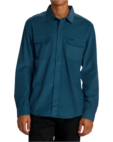 RVCA ' Freeman Cord' L/S Shirt - Duck Blue