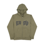 Frosted 'Safari Logo' Zip-Up Hoodie - Olive Green