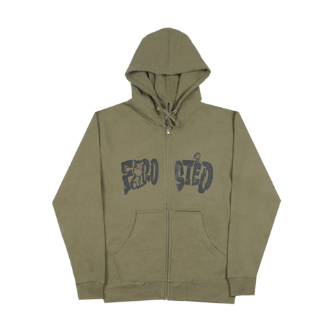 Frosted 'Safari Logo' Zip-Up Hoodie - Olive Green