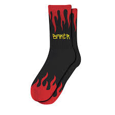 Baker 'Flames' Crew Socks - Black/Red