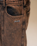 Jacker '3 Stripes' Dyed Denim Baggy Pants - Brown