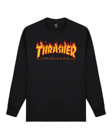 Thrasher 'Flame Logo' L/S Tee - Black