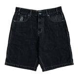 Frosted 'CPU' Baggy Jean Shorts - Off Black