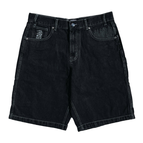 Frosted 'CPU' Baggy Jean Shorts - Off Black