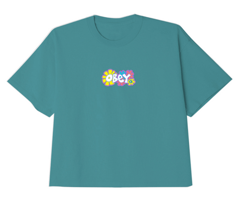Obey 'Groovy Dasies' Custom Crop Top - Turquoise Tonic