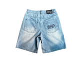 Frosted 'Wavy' Baggy Jean Shorts - Sunfaded Blue