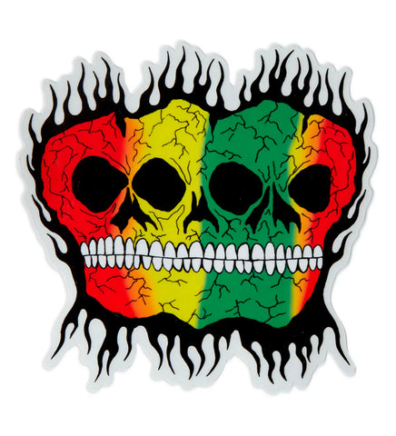 Baker 'Rasta Double Skull' Sticker - Red/Green/Yellow