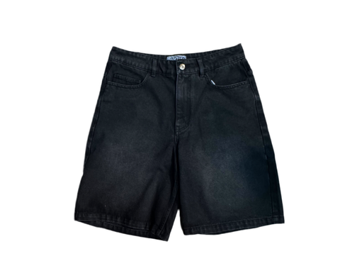 Frosted 'Wavy' Baggy Jean Shorts - Off Black