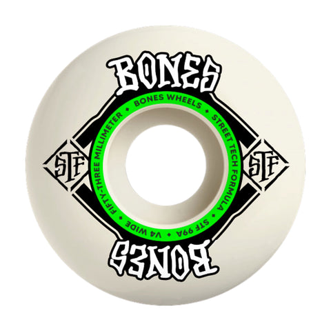 Bones Wheels 'Street Tech Formula V4 Wide' 99A Wheels 53mm - White/Green