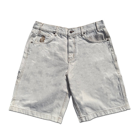 Frosted 'CPU' Baggy Jean Shorts - Off White