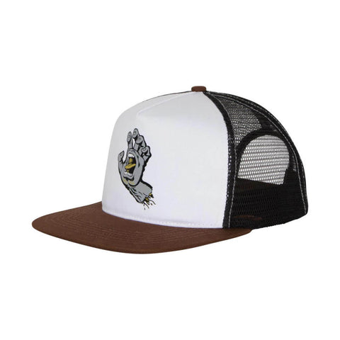 Santa Cruz 'Screaming Hand' 5-Panel Snapback Trucker Cap - White/Brown/Black
