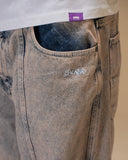 Jacker '3 Stripes' Dyed Denim Baggy Pants - Grey/Pink
