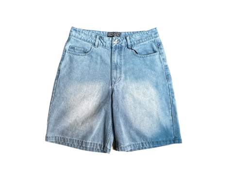 Frosted 'Wavy' Baggy Jean Shorts - Sunfaded Blue