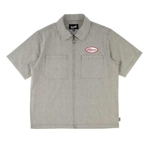Welcome 'Garage Printed W/ Embroidered Patch' Oxford Shirt - Black/Grey