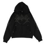 Welcome 'Grapple W/Metal Studs' Cropped Pigment-Dyed Zip Hoodie - Black