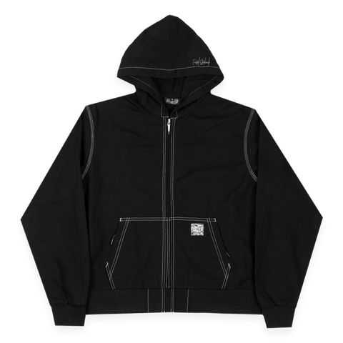 Frosted 'Denim Jacket' Zip-Up Hoodie - Off-Black