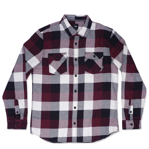 Vans 'Men Box Flannel LS' Shirts - Burgundy Plaid