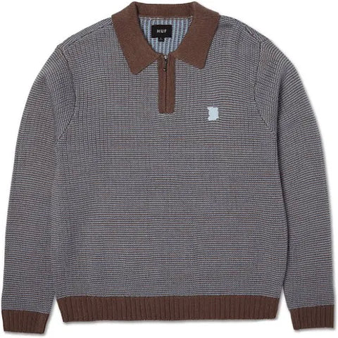 HUF 'Megablast Two Tone' Waffle Sweater - Washed Blue/Moss